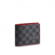 Louis Vuitton MULTIPLE WALLET Damier Graphite Red High