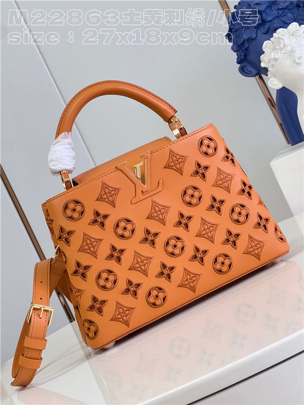 Louis Vuitton Capucines BB Calfskin leather embroidery Saffron Yellow M22922/M22863 High