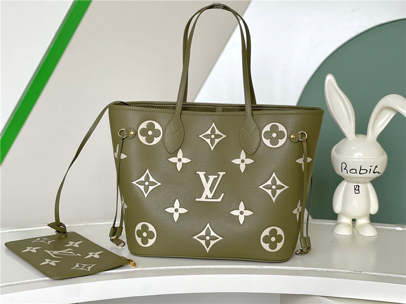 Louis Vuitton NEVERFULL MM Monogram Empreinte M46649 Light Khaki/Cream  High