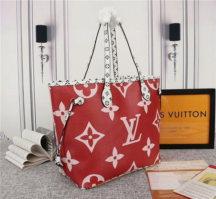 Louis Vuitton Neverfull MM Bag Monogram Red Mid