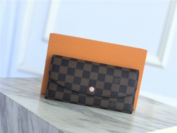 Louis Vuitton Emilie Wallet Damier Ebene Pink High