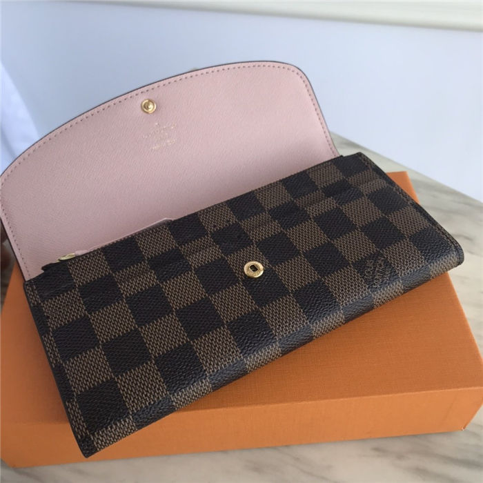 Louis Vuitton Emilie Wallet Damier Ebene Pink High