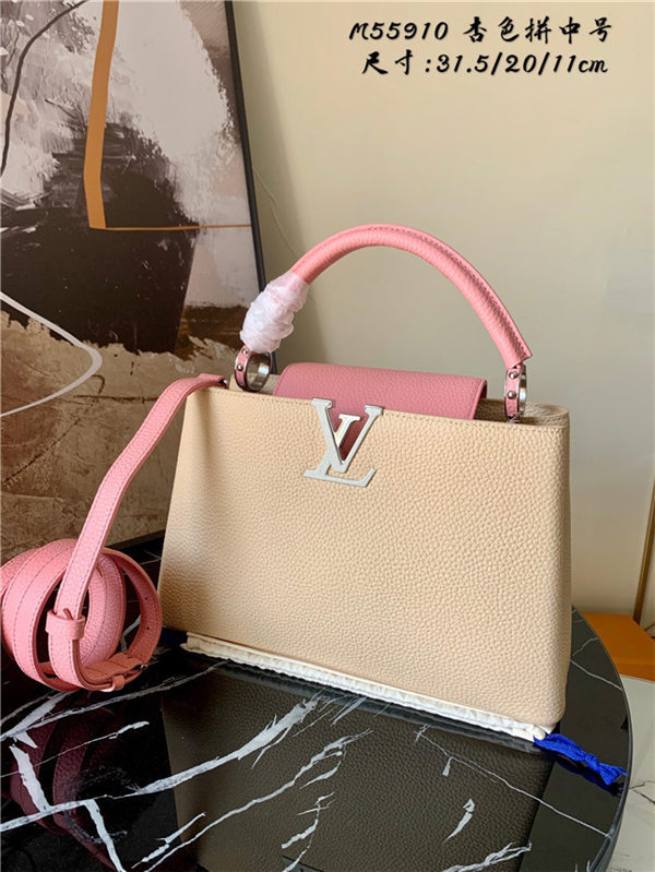 Louis Vuitton CAPUCINES MM Taurillon Beige/Pink M55910 High