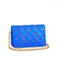 Louis Vuitton POCHETTE COUSSIN Monogram-embossed lambskin Blue/Red M80743 High