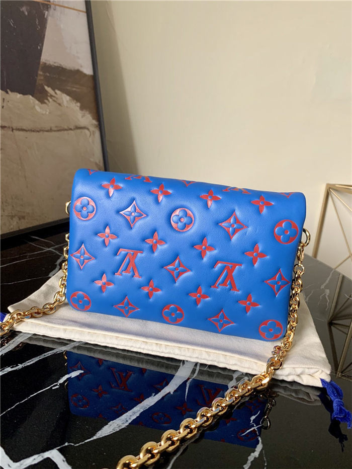 Louis Vuitton POCHETTE COUSSIN Monogram-embossed lambskin Blue/Red M80743 High