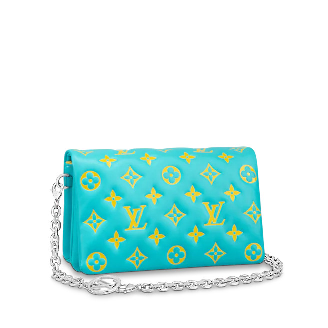 Louis Vuitton POCHETTE COUSSIN Monogram-embossed lambskin Mint/Yellow M80744 High