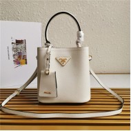 Small Saffiano Leather Prada Panier Bag White High