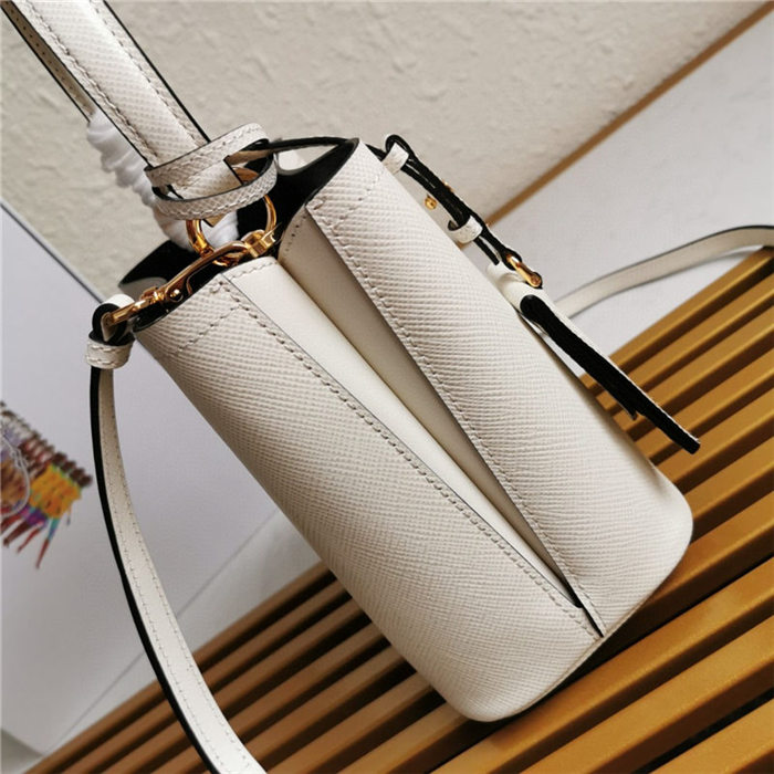 Small Saffiano Leather Prada Panier Bag White High