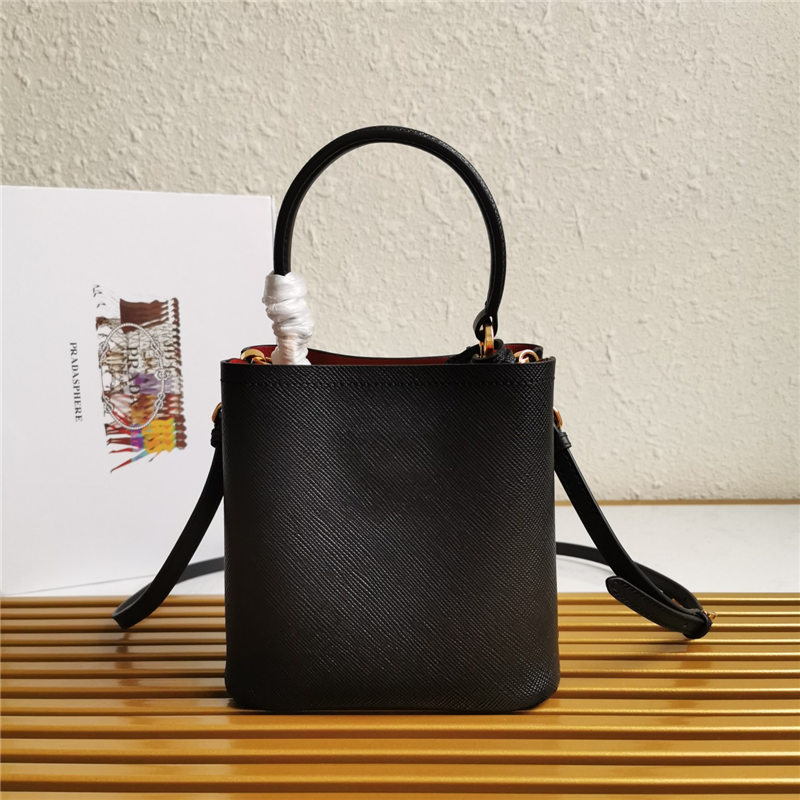 Small Saffiano Leather Prada Panier Bag Black High