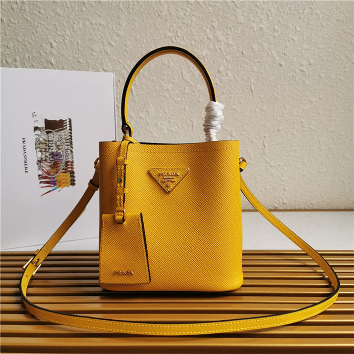 Small Saffiano Leather Prada Panier Bag Yellow High