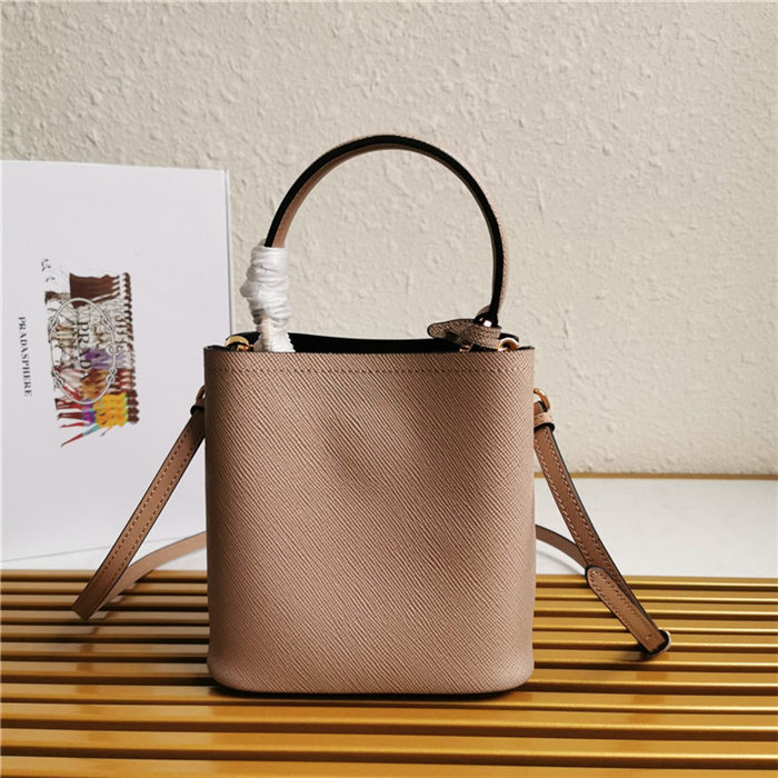 Small Saffiano Leather Prada Panier Bag Taupe High