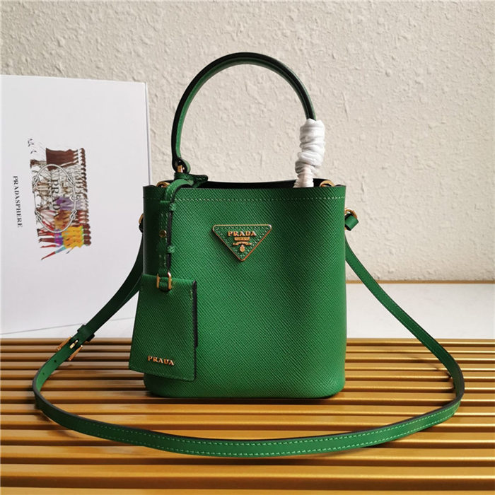 Small Saffiano Leather Prada Panier Bag Green High