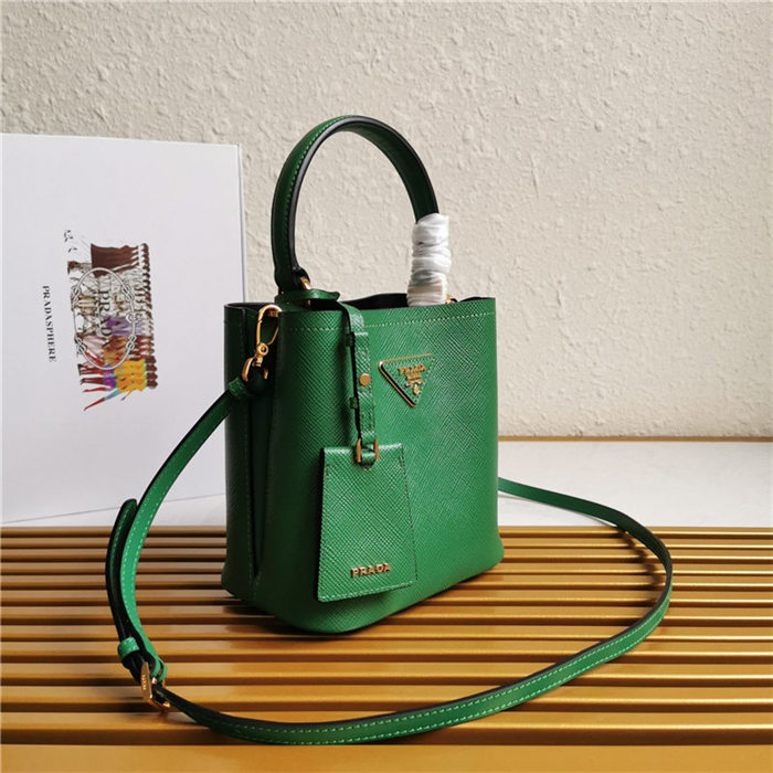 Small Saffiano Leather Prada Panier Bag Green High