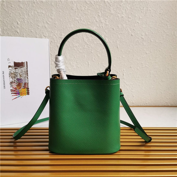 Small Saffiano Leather Prada Panier Bag Green High