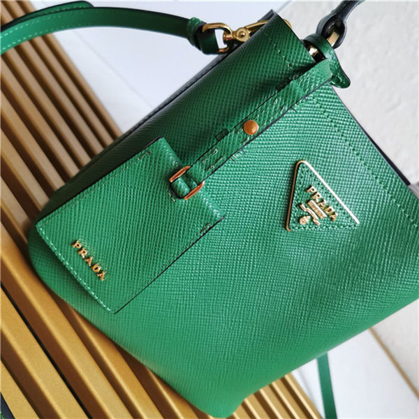 Small Saffiano Leather Prada Panier Bag Green High