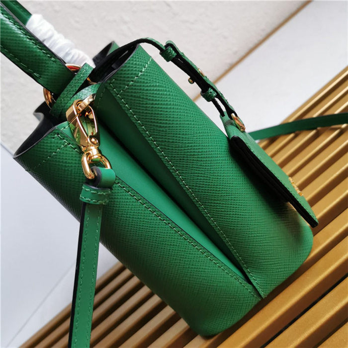 Small Saffiano Leather Prada Panier Bag Green High