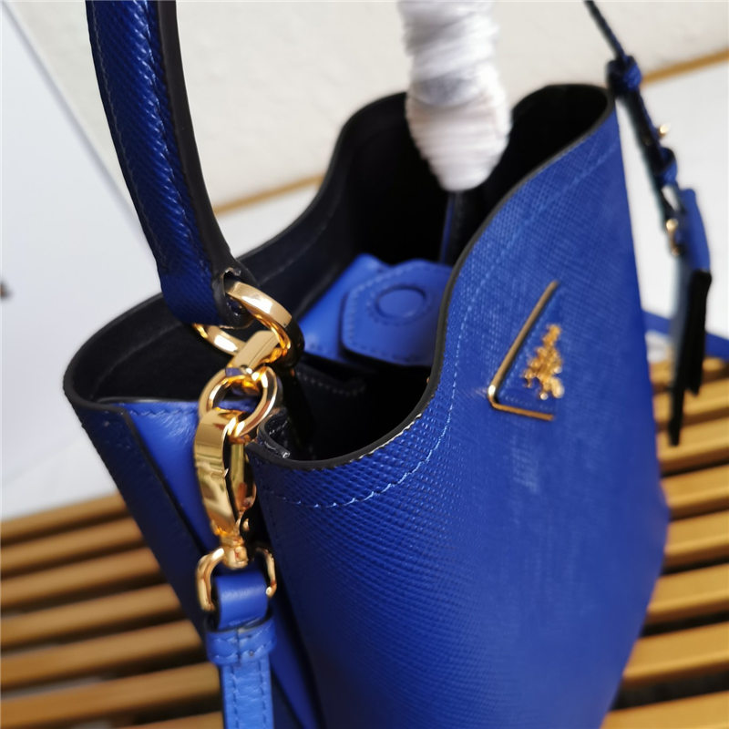 Small Saffiano Leather Prada Panier Bag Royal Blue High