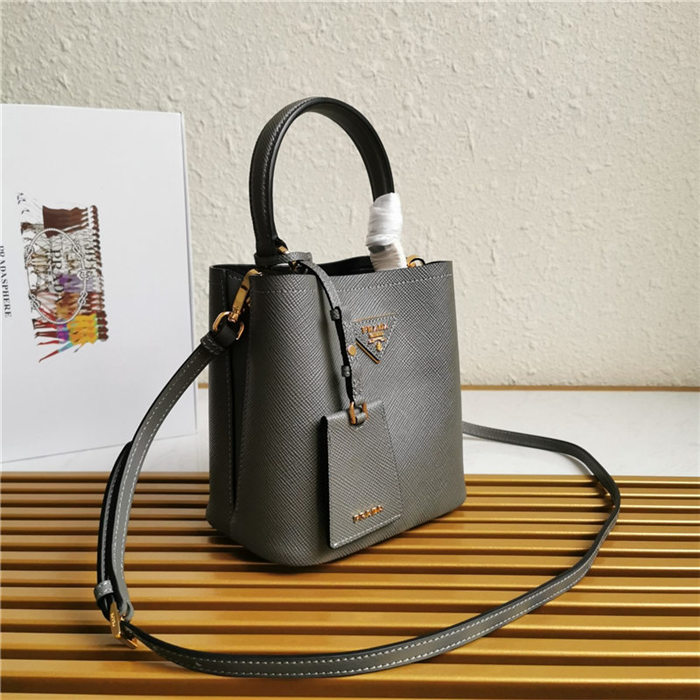 Small Saffiano Leather Prada Panier Bag Grey High