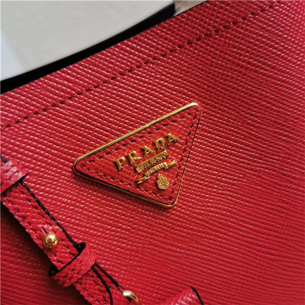 Small Saffiano Leather Prada Panier Bag Red High