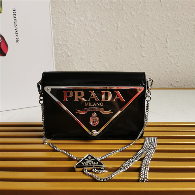 Prada Brushed leather shoulder bag 1bh189 Black High