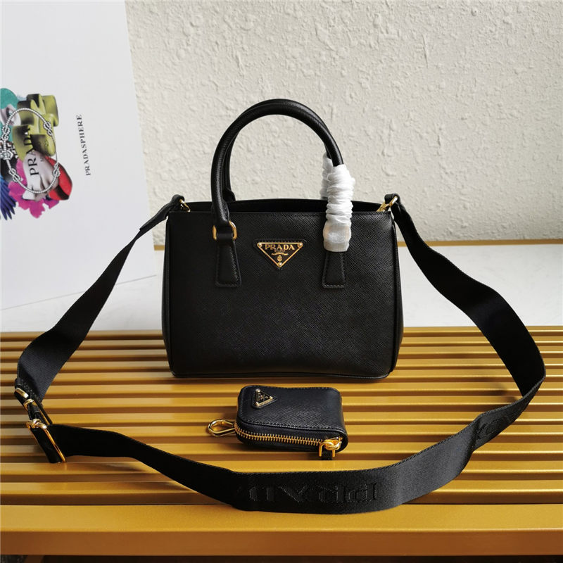 Prada Galleria Saffiano leather mini bag Black Gold-Metal High