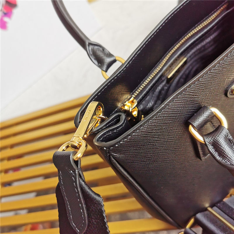 Prada Galleria Saffiano leather mini bag Black Gold-Metal High