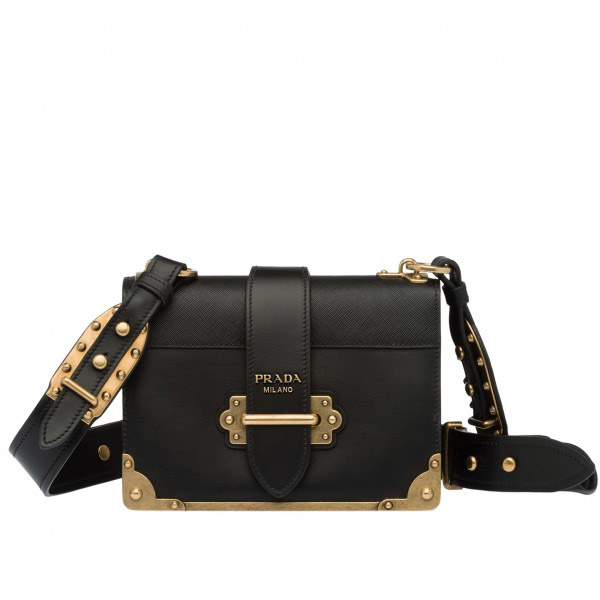 Prada Cahier Shoulder Bag In Black Leather High