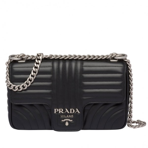 Prada Diagramme Flap Bag In Black Calfskin High