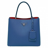 Prada Blue Saffiano Leather Double Bag High