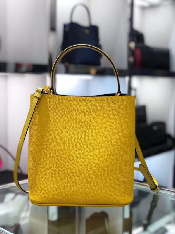 Prada Yellow Saffiano North South Double Medium Bag High