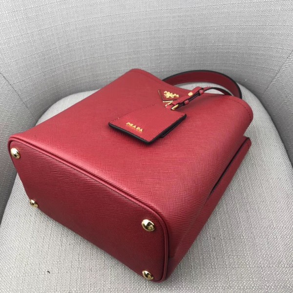 Prada Red Saffiano North South Double Medium Bag High