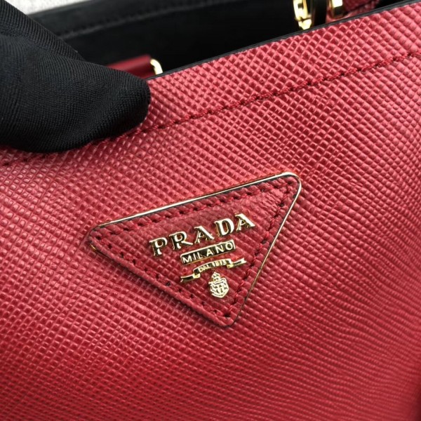 Prada Red Saffiano North South Double Medium Bag High