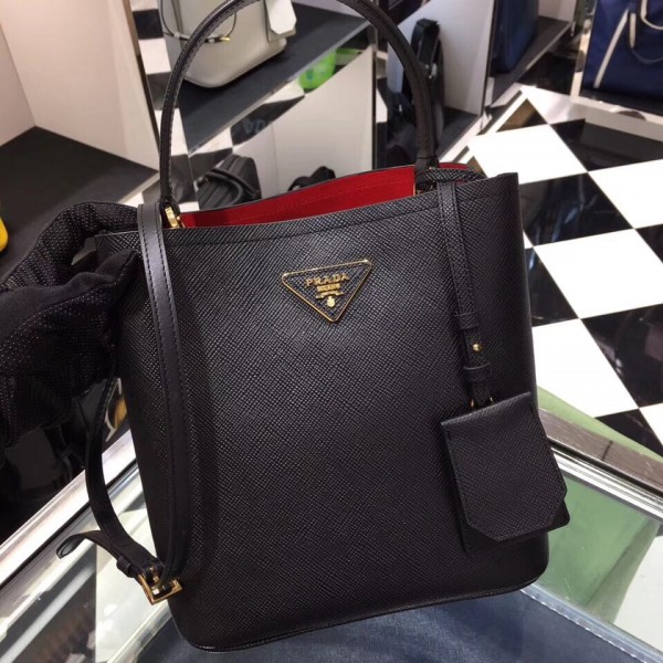 Prada Black Saffiano North South Double Medium Bag High