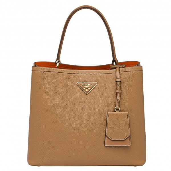 Prada Brown Saffiano Leather Double Bag High