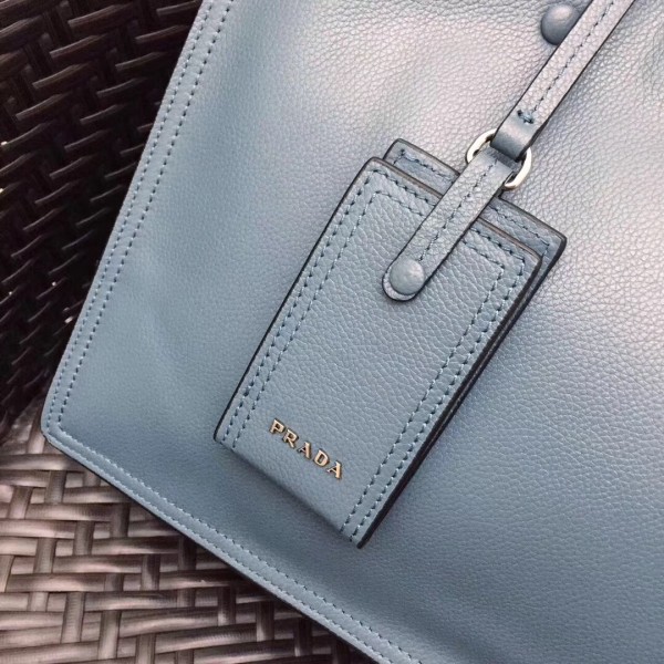 Prada Etiquette Tote Bag In Blue Calf Leather High