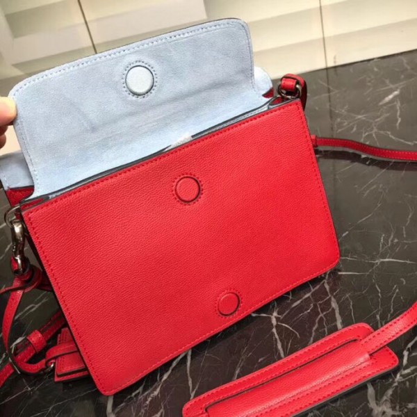 Prada Etiquette Bag In Red Calfskin With Metal Stud Trim High