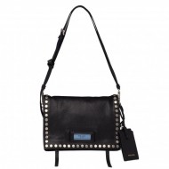 Prada Etiquette Bag In Black Calfskin With Metal Stud Trim High