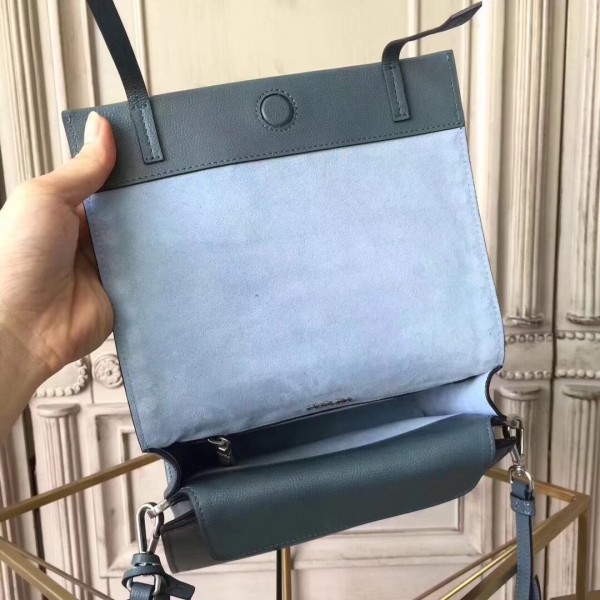 Prada Etiquette Bag In Blue Calfskin With Metal Stud Trim High