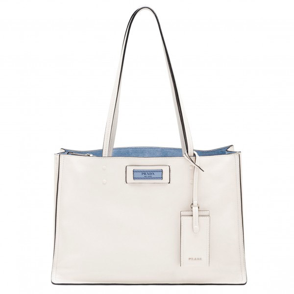 Prada Etiquette Tote Bag In White Calf Leather High