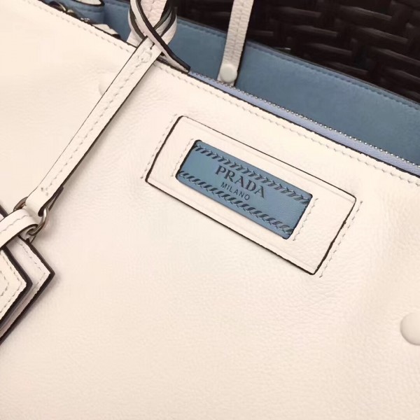 Prada Etiquette Tote Bag In White Calf Leather High