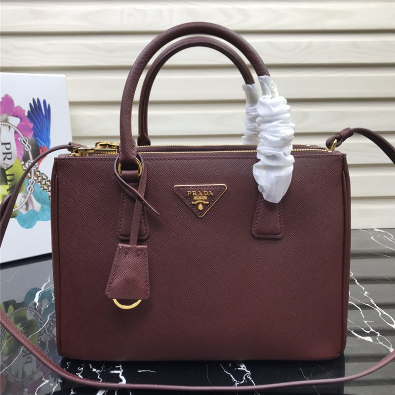 Prada Medium Galleria Bag In Saffiano Leather Burgundy High