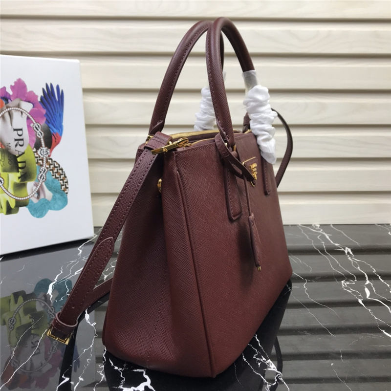 Prada Medium Galleria Bag In Saffiano Leather Burgundy High