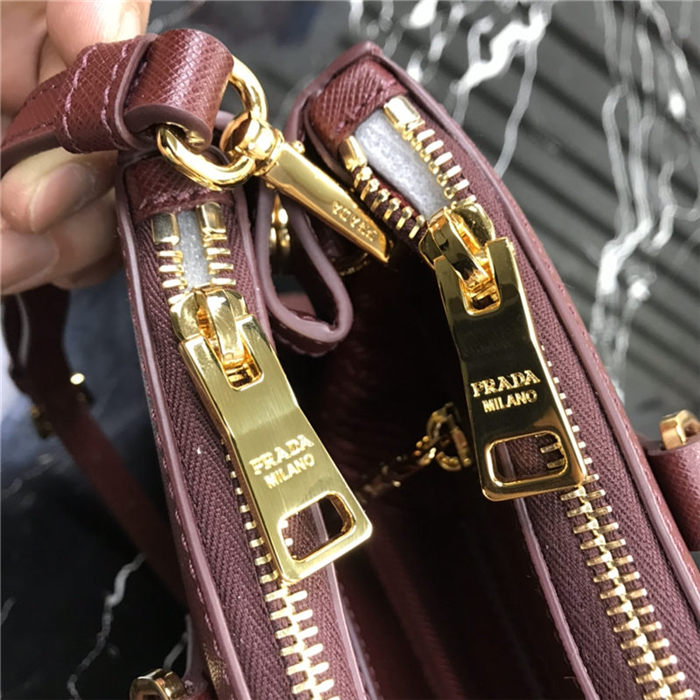 Prada Medium Galleria Bag In Saffiano Leather Burgundy High