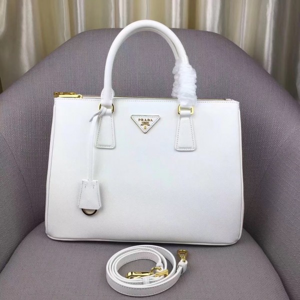 Prada Large Galleria Bag In Saffiano Leather White High