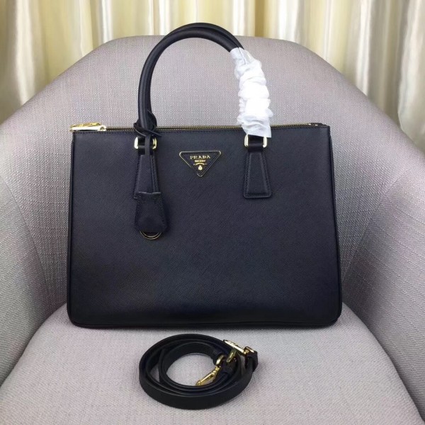 Prada Large Galleria Bag In Saffiano Leather Black High