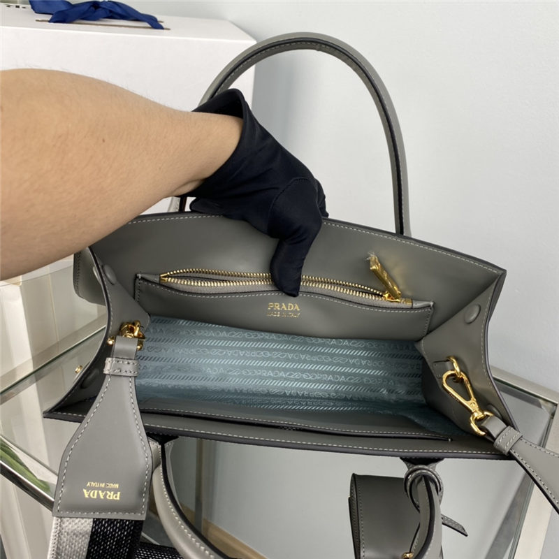 Prada Large Monochrome Bag 1BA155 In Grey Saffiano Leather High