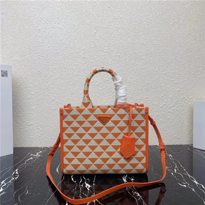 Prada Small Symbole embroidered fabric handbag 1BA354 Orange High