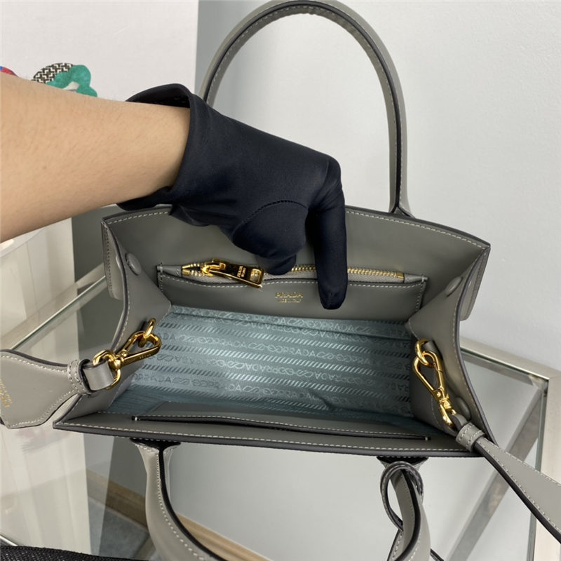 Prada Monochrome Bag 1BA156 In Grey Saffiano Leather High