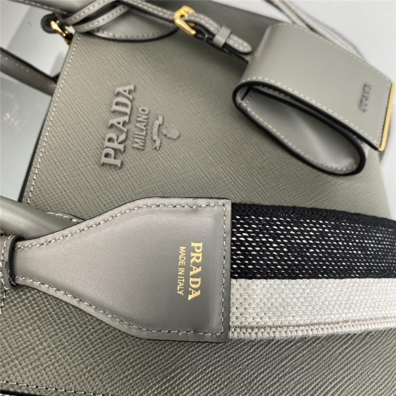 Prada Monochrome Bag 1BA156 In Grey Saffiano Leather High