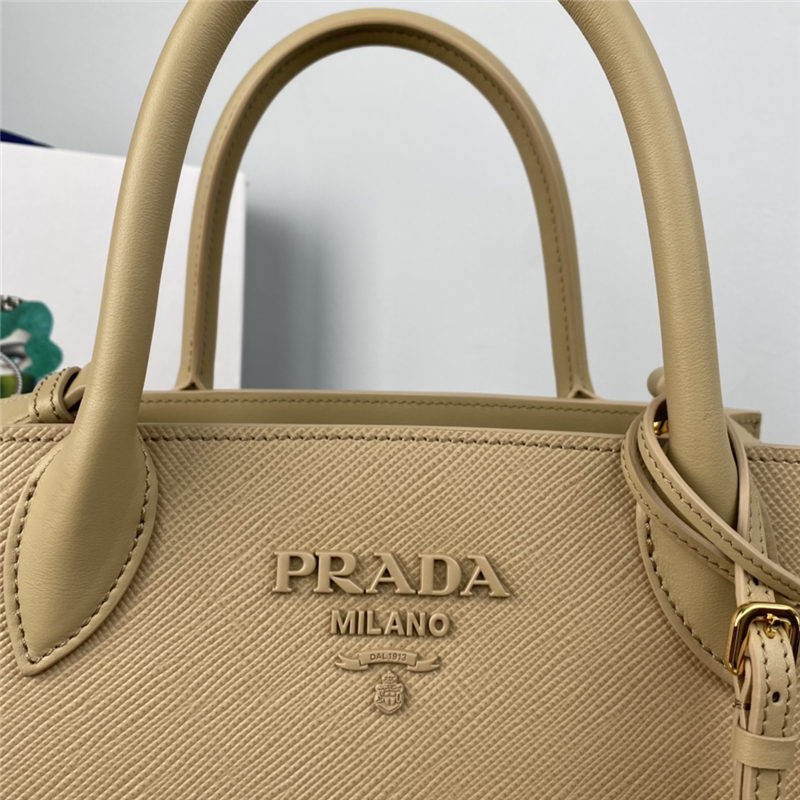 Prada Monochrome Bag 1BA156 In Beige Saffiano Leather High